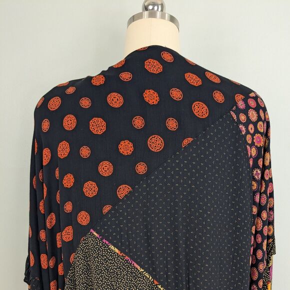 Vintage Kimono Top M Black Pink Cardigan Patchwork Color Artsy Eclectic 90s - Picture 11 of 14